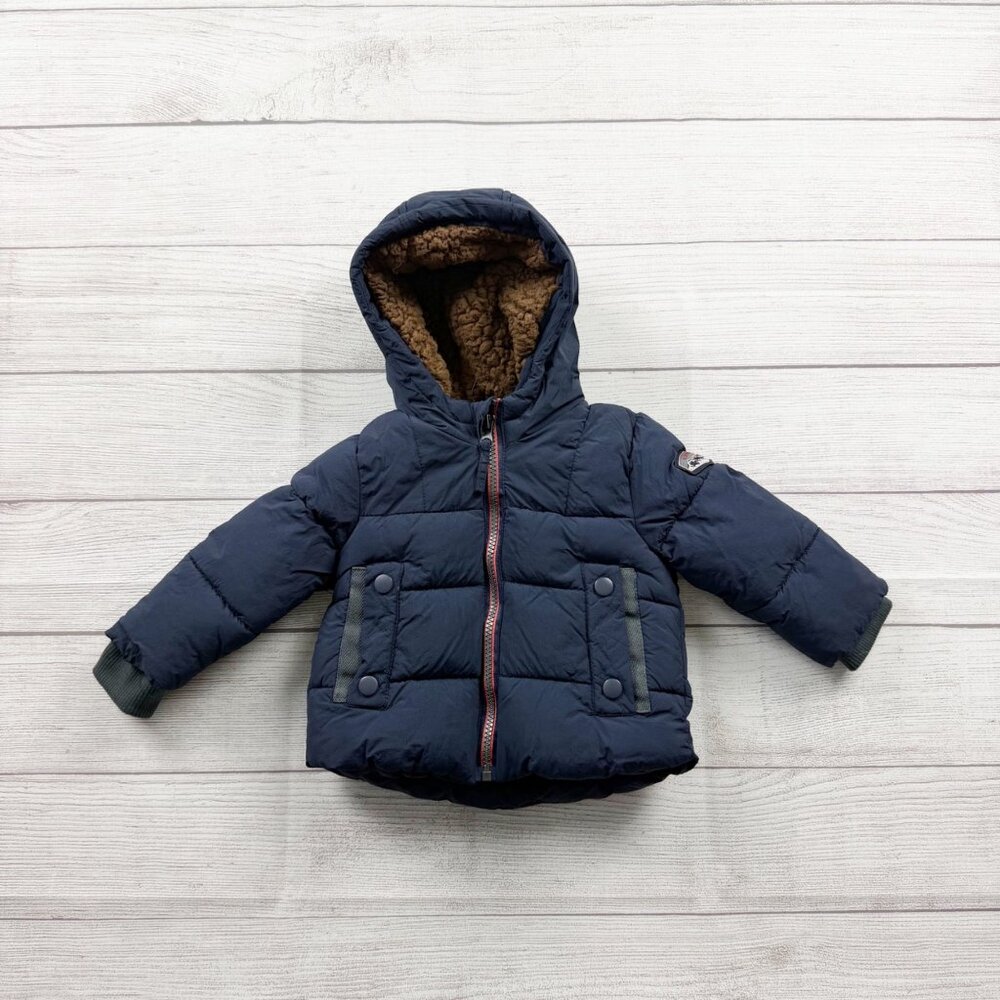 Rothschild Baby Puffer Jacket Navy Blue Hooded Coat Sherpa Lined Winter
